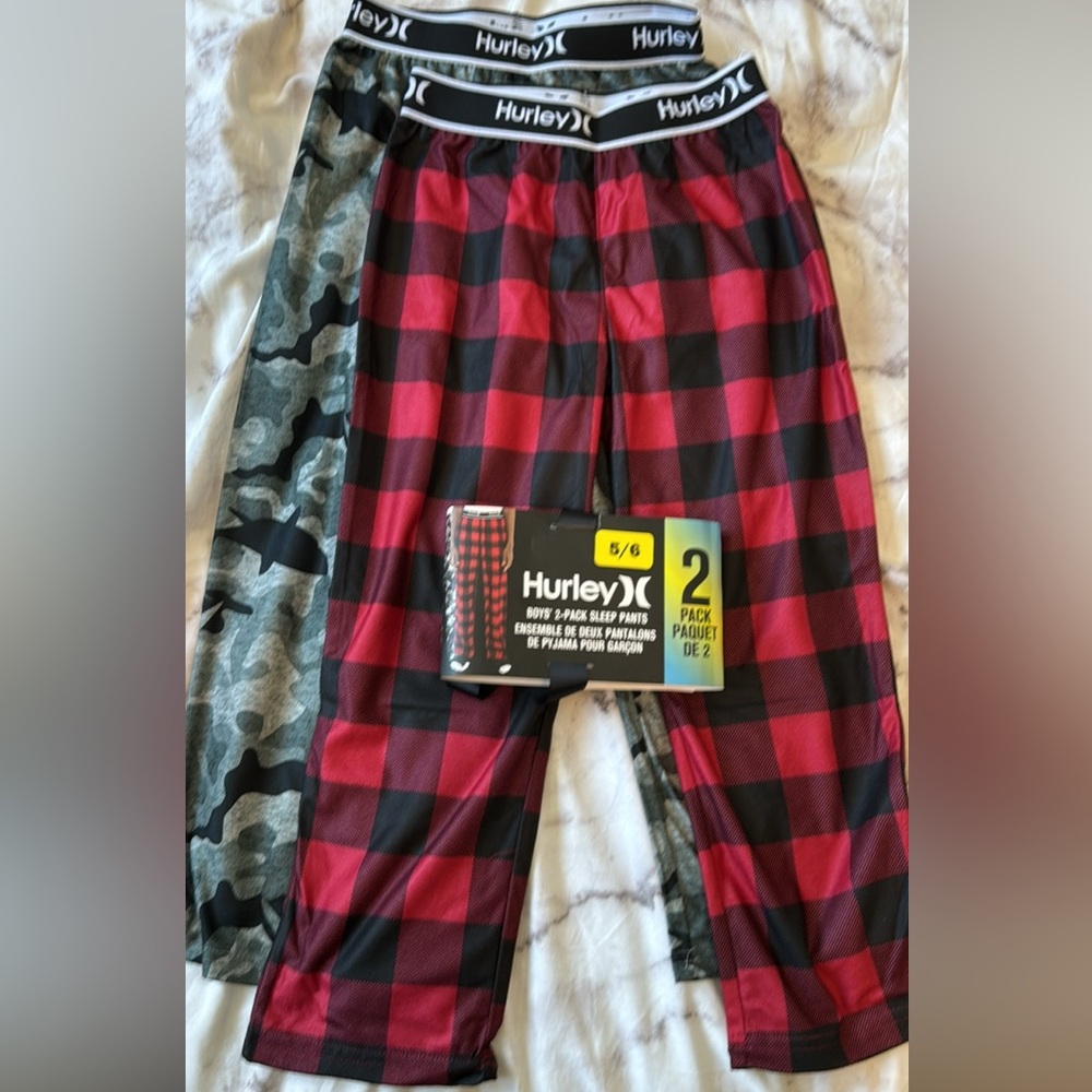 2 Hurley Red and Gray Pajama Bottoms Soft Sleepwear size 5/6